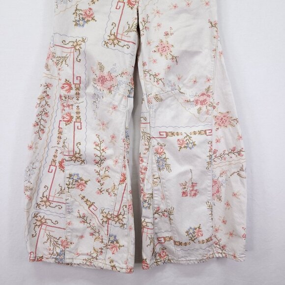 Free People Eden Printed High Slouchy Flare Jean Size 28 Floral Boho Button Fly - Picture 14 of 16